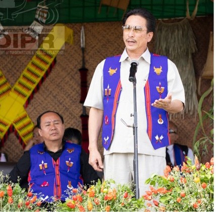 Minister of Power & Parliamentary Affairs for Nagaland, G K Kenye at Yemüshe festival, the premier cultural celebration of Pochury at Meluri. (DIPR Photo)